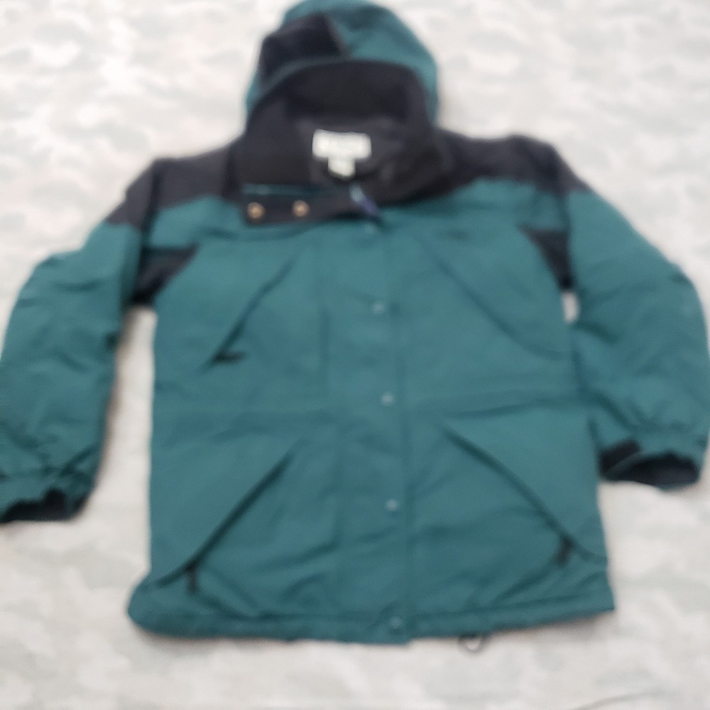 Vintage L.L Bean Jacket Women Small Petite Green Snap Zip Hooded Outdoors Travel